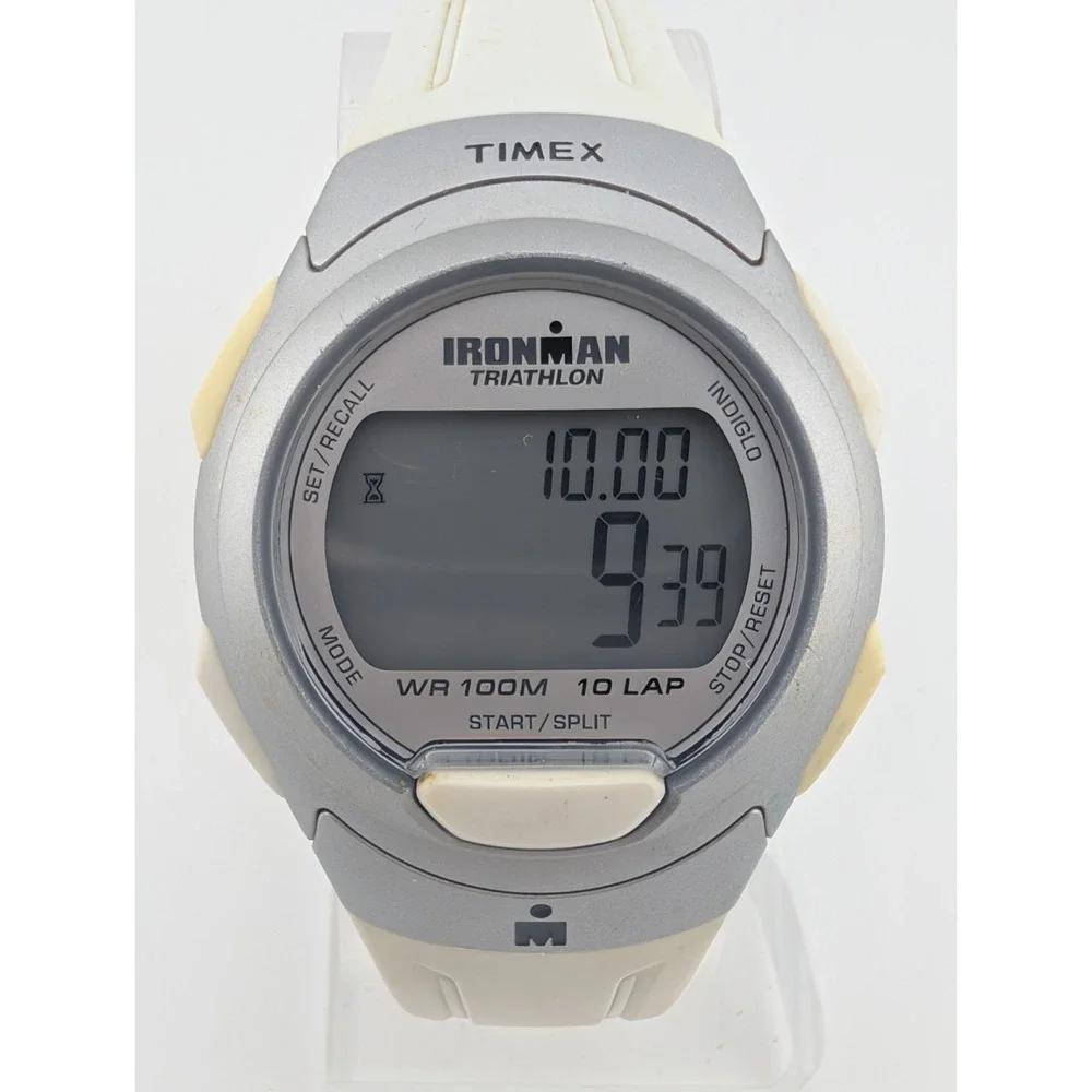 Timex Ironman Triathlon Digital Watch Men‎ 40mm Case 10 Lap White- New Battery